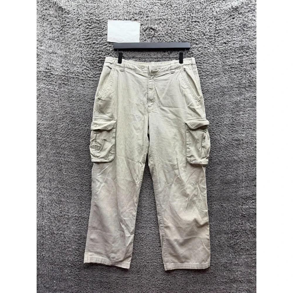 Vintage Y2k Nike Athletic Relaxed Fit Corduroy Cargo Pants Beige Size 33 x 30